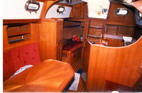 This is the salon looking aft from the port side, forward. Beautiful
teak throughout the boat.